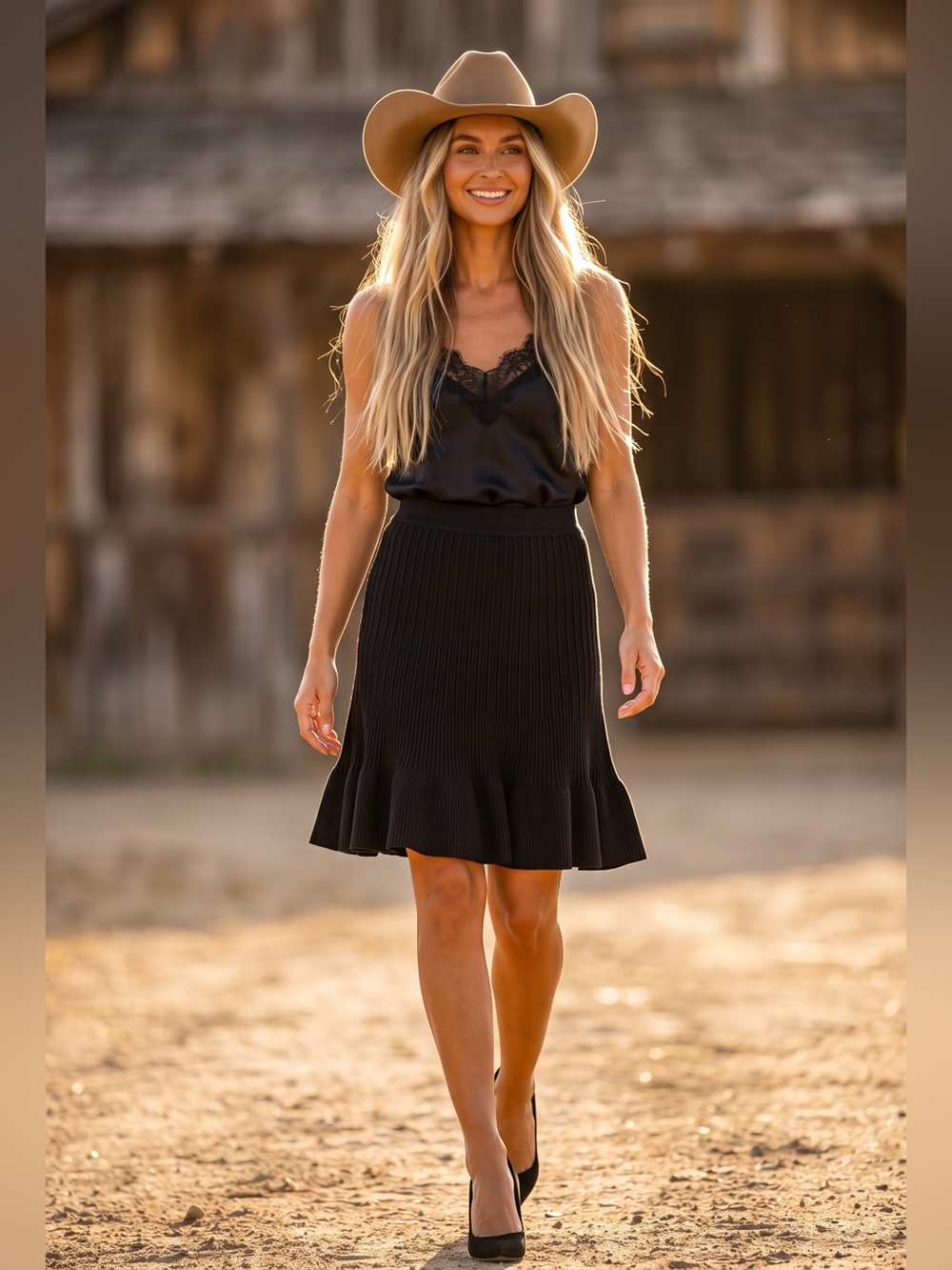Max Studio Black Ribbed A-Line Knit Skirt